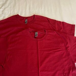 Two large size red Gildan cotton short sleeve tshirts. Never been worn or washed